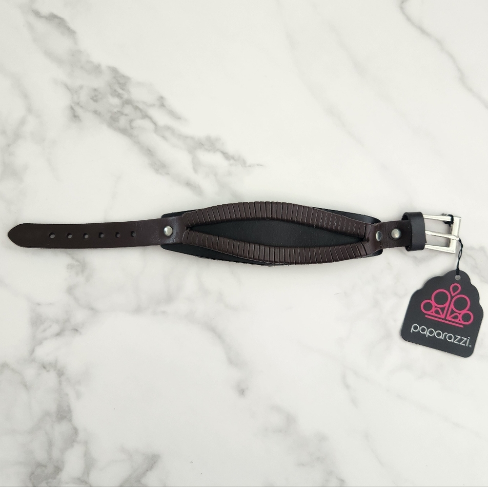 Paparazzi Unisex Adjustable Brown & Black Pu Leather Bracelet - Picture 3 of 14